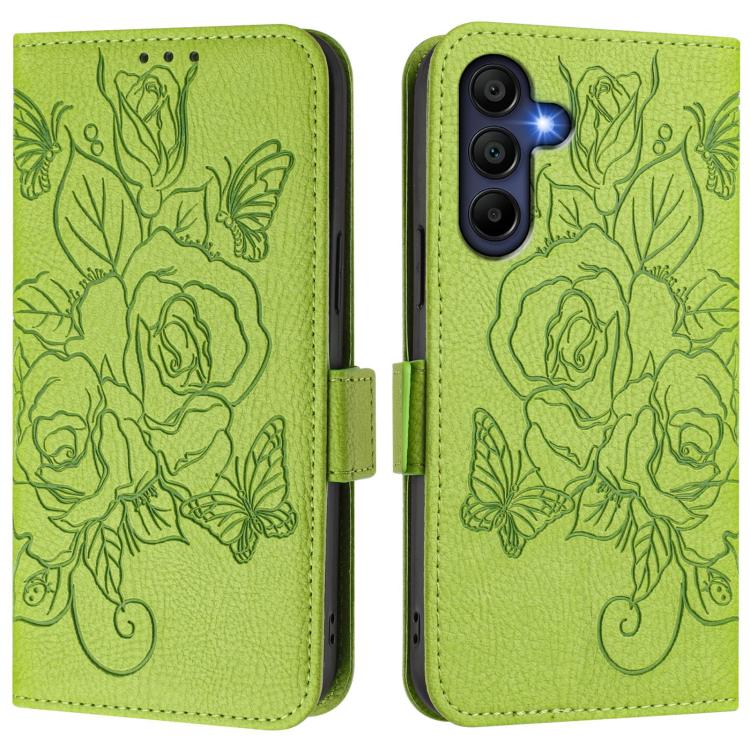 For Samsung Galaxy A17 4G Embossed Rose RFID Anti-theft Leather Phone Case