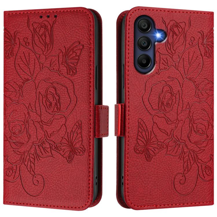 For Samsung Galaxy A17 4G Embossed Rose RFID Anti-theft Leather Phone Case