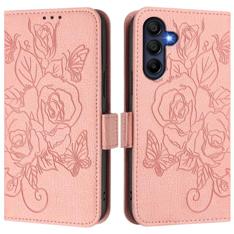 For Samsung Galaxy A17 4G Embossed Rose RFID Anti-theft Leather Phone Case