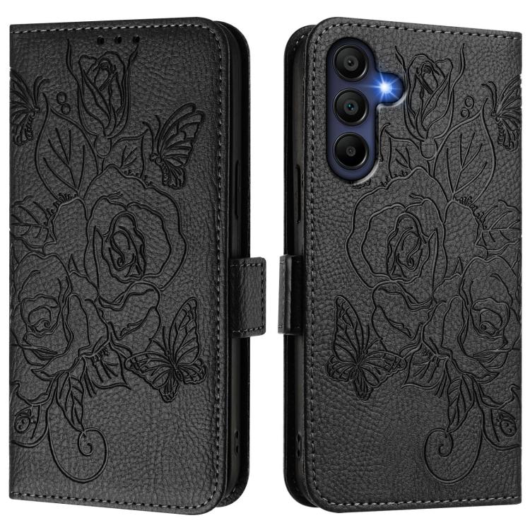 For Samsung Galaxy A17 4G Embossed Rose RFID Anti-theft Leather Phone Case