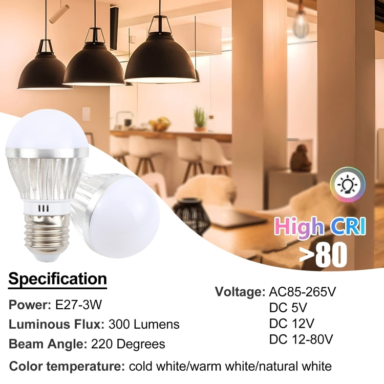 E27 3W 300 Lumens LED Ball Steep Light Bulb, Voltage:DC 5V
