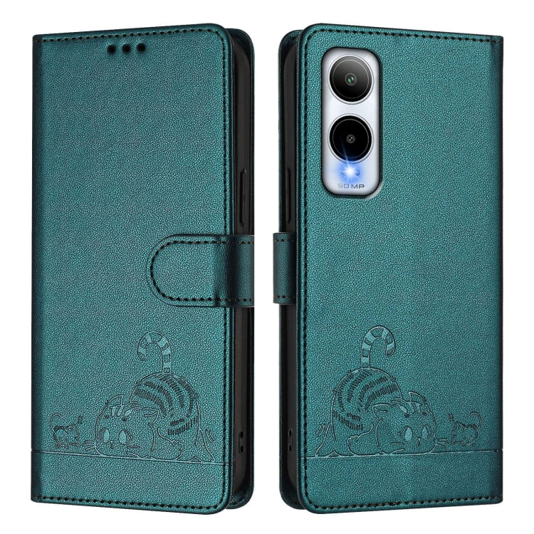For Cricket Icon 6 Cat Rat Embossed Pattern RFID Leather Phone Case with Lanyard
