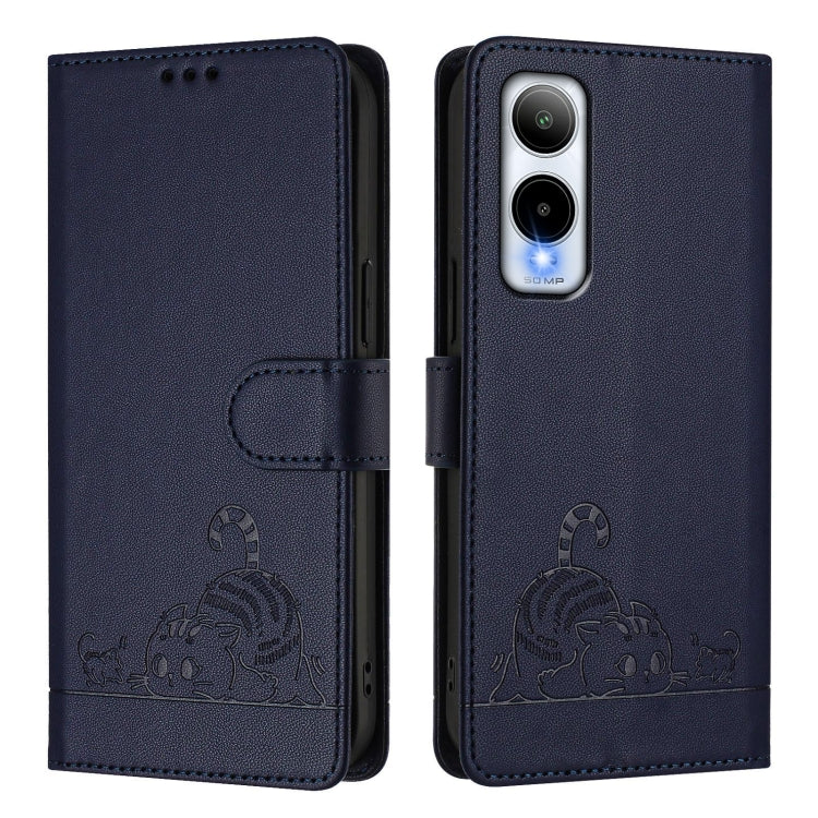 For Cricket Icon 6 Cat Rat Embossed Pattern RFID Leather Phone Case with Lanyard