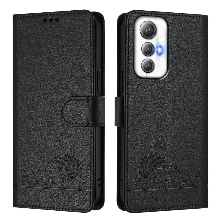 For Cubot Max 5 Cat Rat Embossed Pattern RFID Leather Phone Case with Lanyard