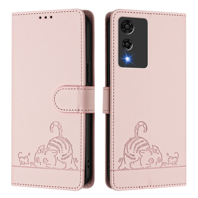 For Cubot A10 Cat Rat Embossed Pattern RFID Leather Phone Case with Lanyard