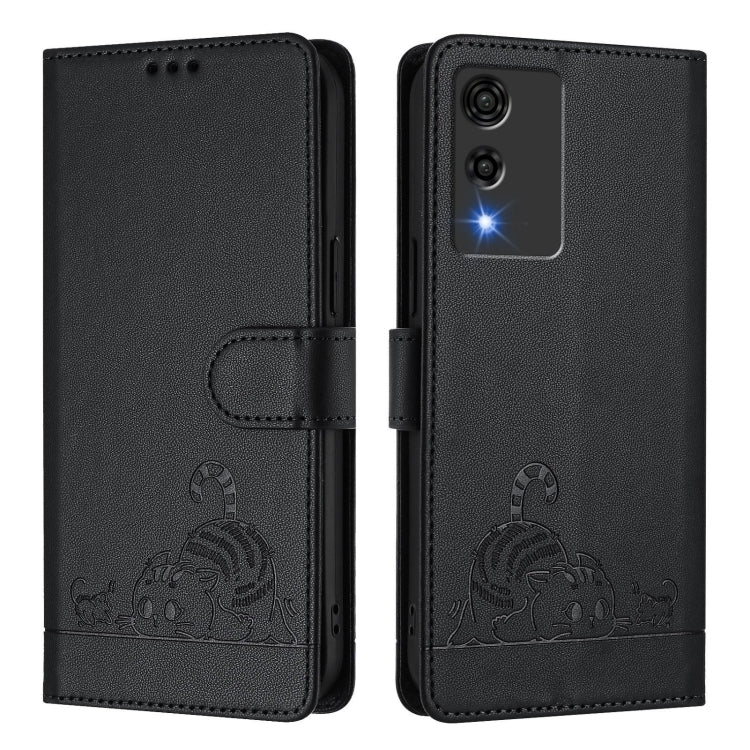 For Cubot A10 Cat Rat Embossed Pattern RFID Leather Phone Case with Lanyard