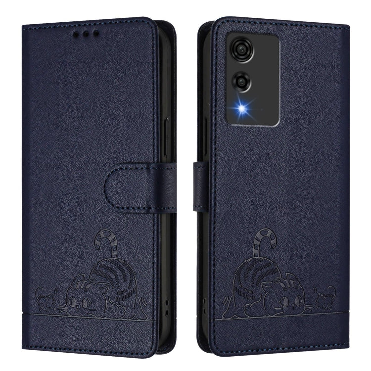 For Cubot A10 Cat Rat Embossed Pattern RFID Leather Phone Case with Lanyard