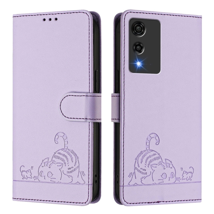 For Cubot A10 Cat Rat Embossed Pattern RFID Leather Phone Case with Lanyard