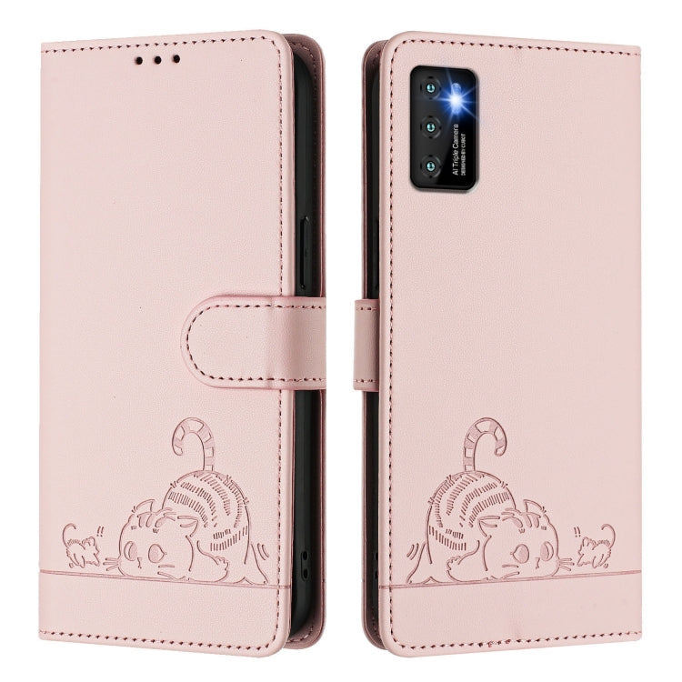 For Cubot P50 Cat Rat Embossed Pattern RFID Leather Phone Case with Lanyard