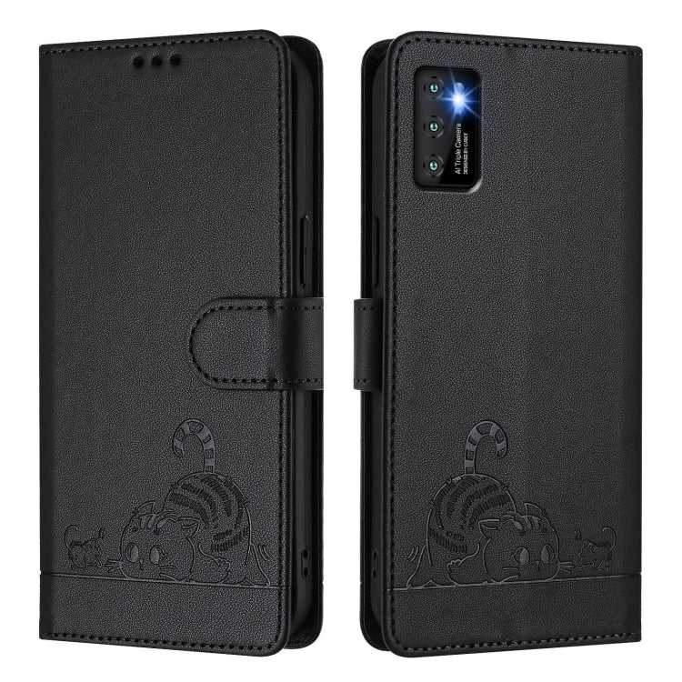 For Cubot P50 Cat Rat Embossed Pattern RFID Leather Phone Case with Lanyard