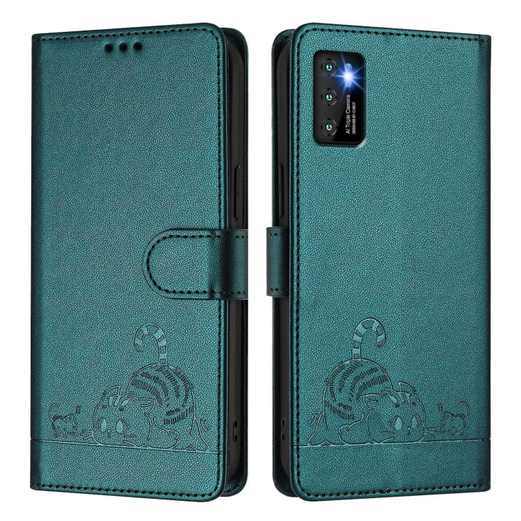 For Cubot P50 Cat Rat Embossed Pattern RFID Leather Phone Case with Lanyard