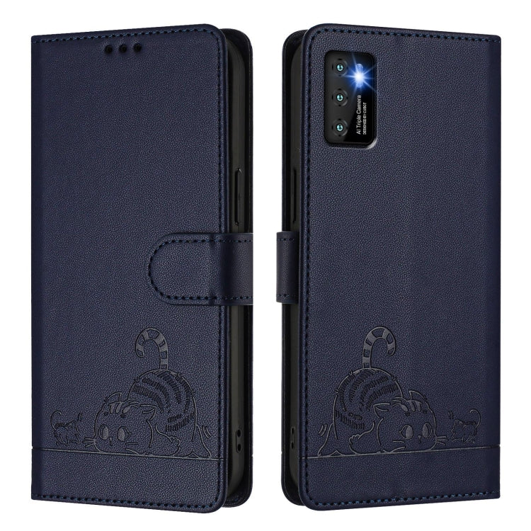 For Cubot P50 Cat Rat Embossed Pattern RFID Leather Phone Case with Lanyard