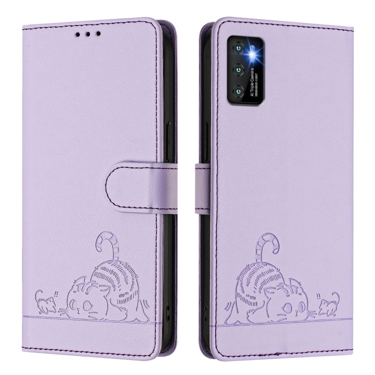For Cubot P50 Cat Rat Embossed Pattern RFID Leather Phone Case with Lanyard