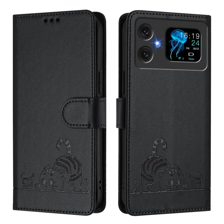 For Cubot A20 Cat Rat Embossed Pattern RFID Leather Phone Case with Lanyard