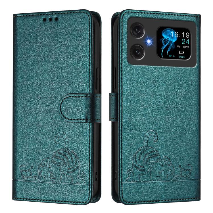 For Cubot A20 Cat Rat Embossed Pattern RFID Leather Phone Case with Lanyard