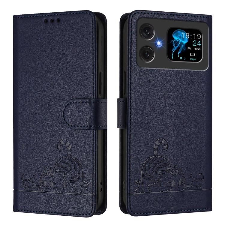 For Cubot A20 Cat Rat Embossed Pattern RFID Leather Phone Case with Lanyard