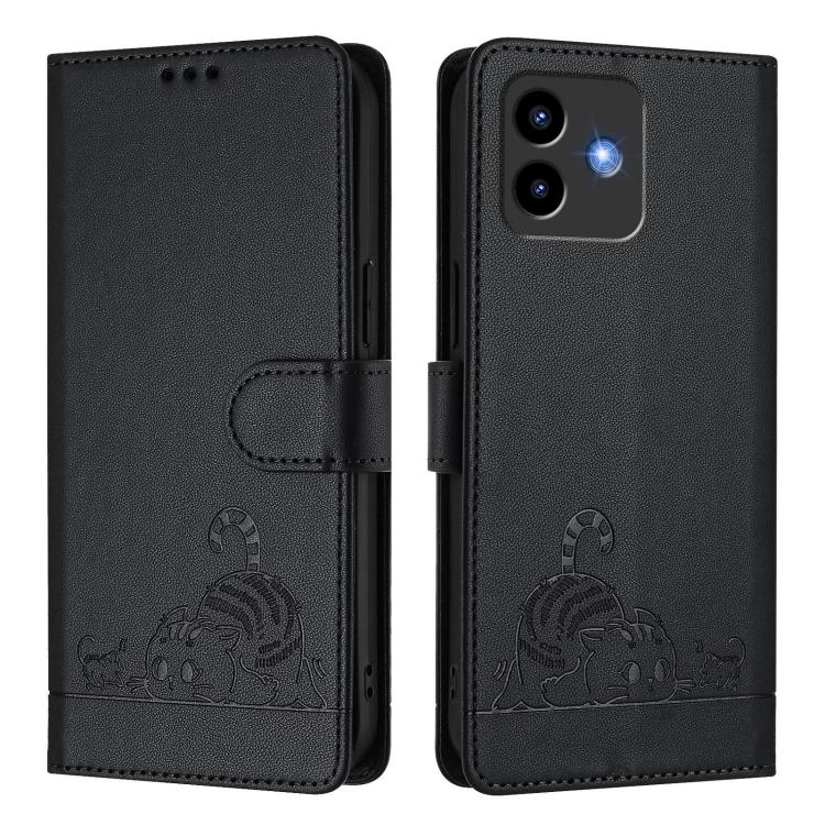 For Cubot Note 40 Cat Rat Embossed Pattern RFID Leather Phone Case with Lanyard