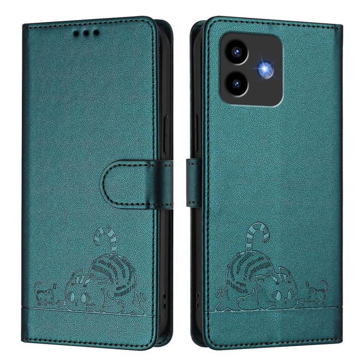 For Cubot Note 40 Cat Rat Embossed Pattern RFID Leather Phone Case with Lanyard