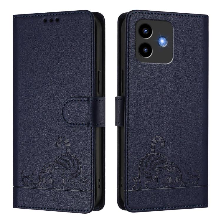 For Cubot Note 40 Cat Rat Embossed Pattern RFID Leather Phone Case with Lanyard