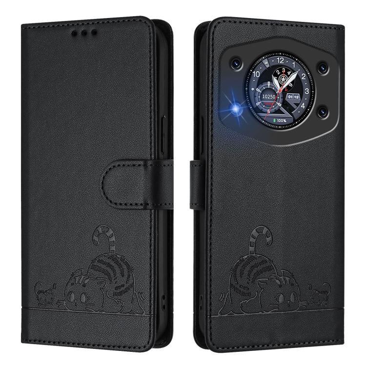 For Cubot A30 Cat Rat Embossed Pattern RFID Leather Phone Case with Lanyard