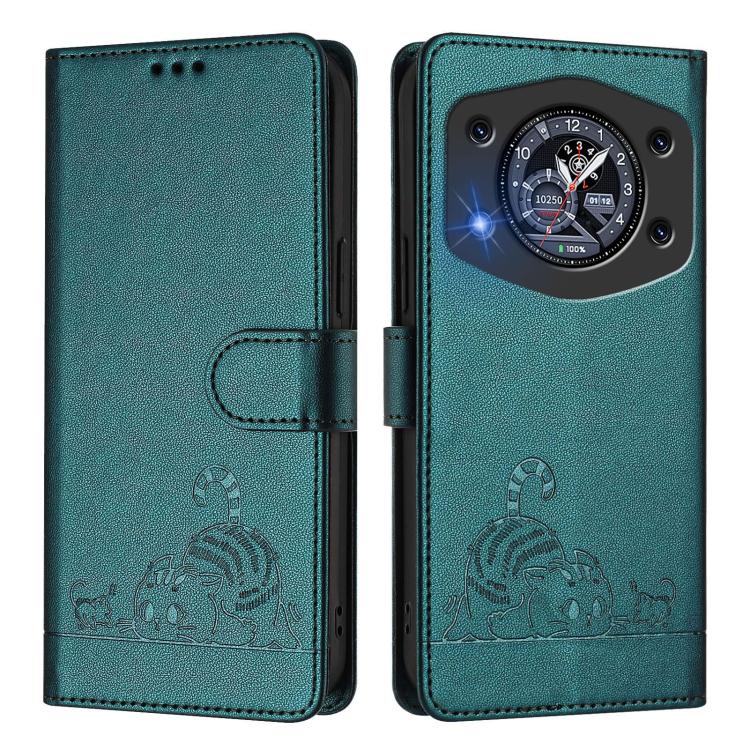 For Cubot A30 Cat Rat Embossed Pattern RFID Leather Phone Case with Lanyard