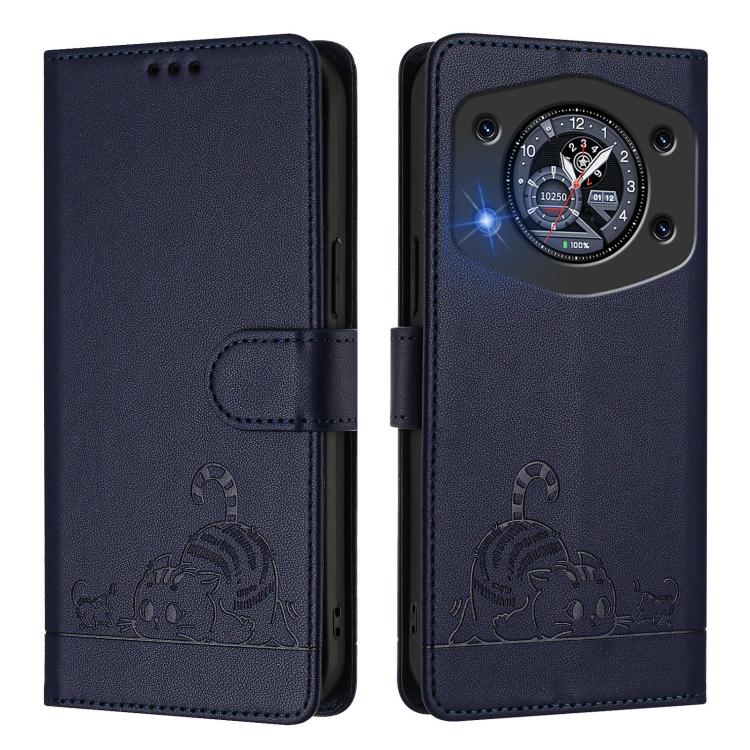 For Cubot A30 Cat Rat Embossed Pattern RFID Leather Phone Case with Lanyard