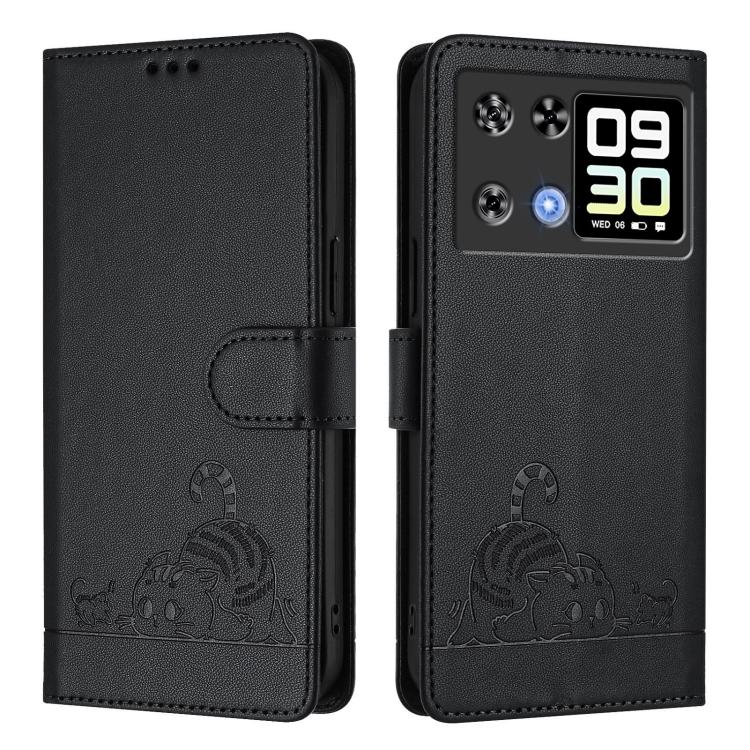 For Cubot P90 Cat Rat Embossed Pattern RFID Leather Phone Case with Lanyard