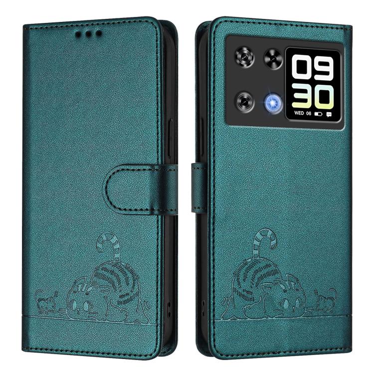 For Cubot P90 Cat Rat Embossed Pattern RFID Leather Phone Case with Lanyard