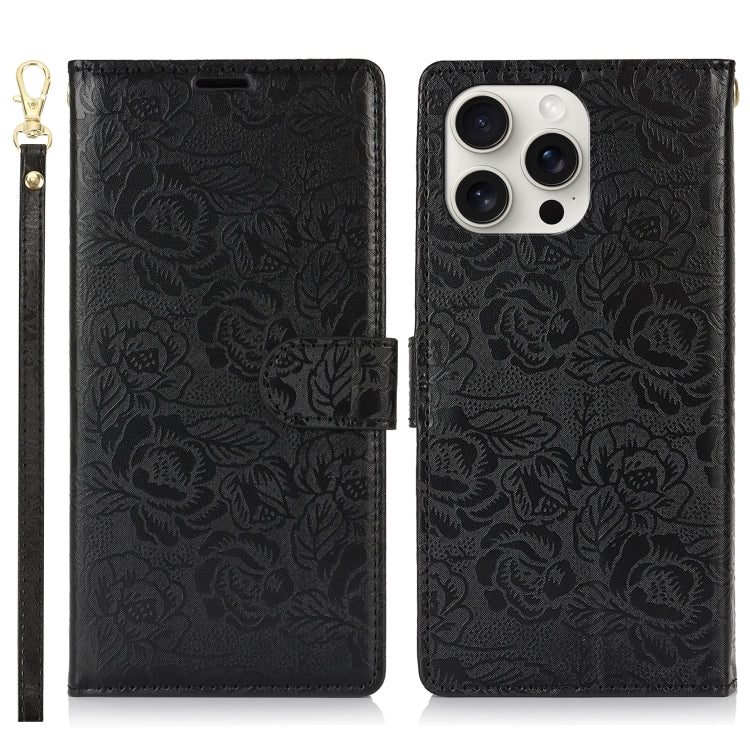 For iPhone 16 Pro Peony Flowers Imprint Leather Phone Case