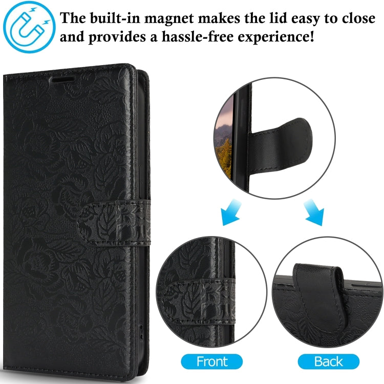 For iPhone 16 Pro Peony Flowers Imprint Leather Phone Case