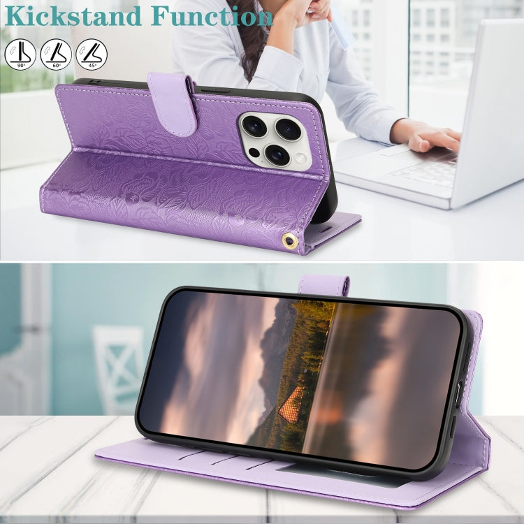 For iPhone 16 Pro Peony Flowers Imprint Leather Phone Case