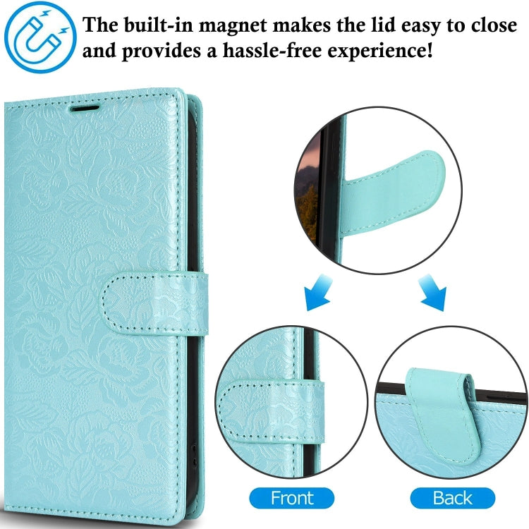 For iPhone 16 Plus Peony Flowers Imprint Leather Phone Case