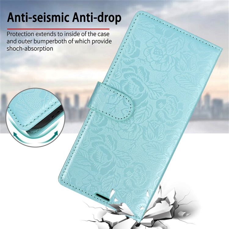 For iPhone 16 Plus Peony Flowers Imprint Leather Phone Case