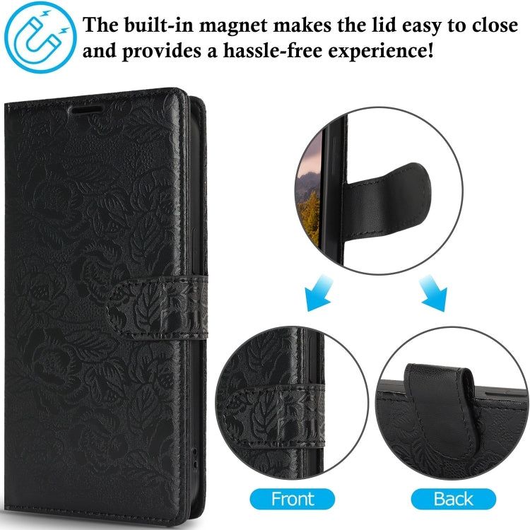 For iPhone 15 Pro Max Peony Flowers Imprint Leather Phone Case