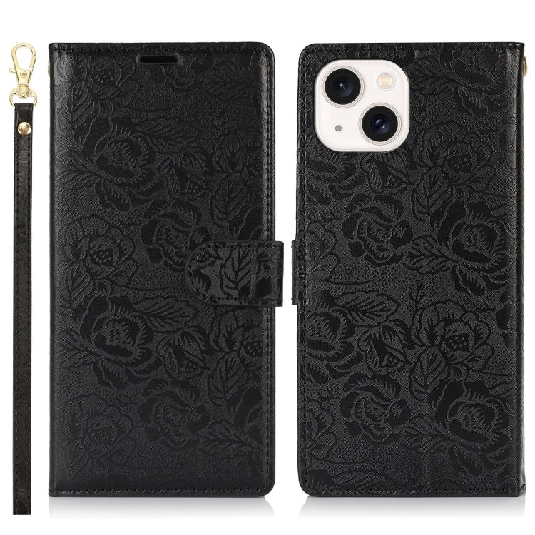 For iPhone 14 / 13 Peony Flowers Imprint Leather Phone Case