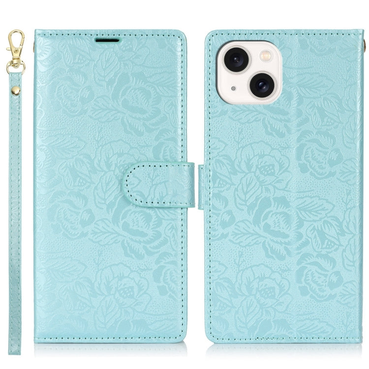 For iPhone 14 / 13 Peony Flowers Imprint Leather Phone Case