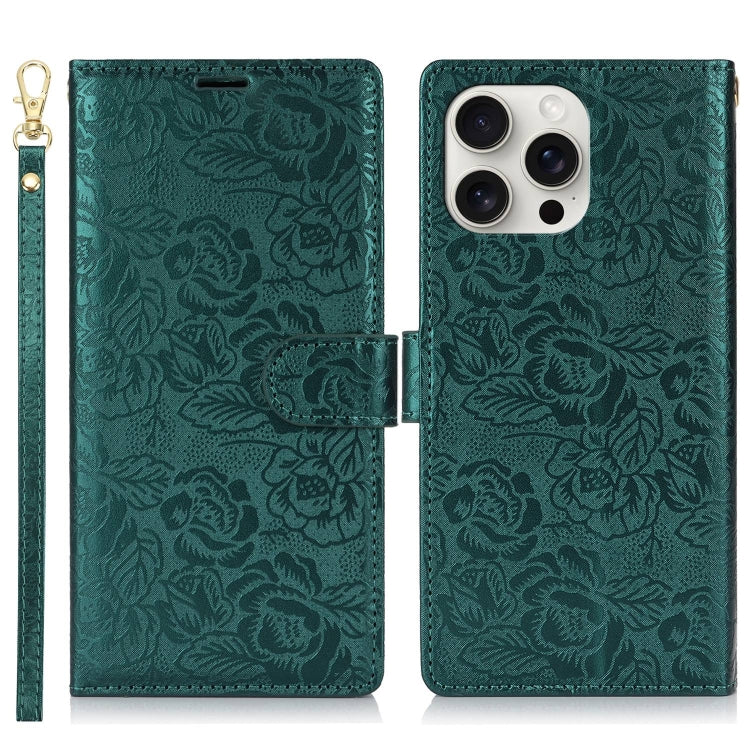 For iPhone 14 Pro Peony Flowers Imprint Leather Phone Case