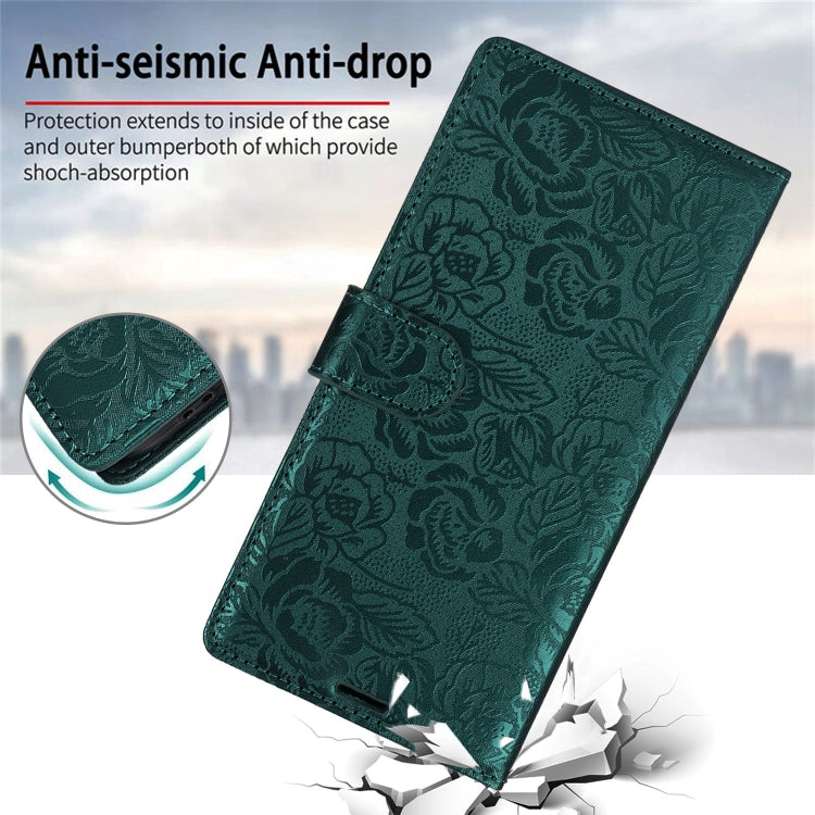 For iPhone 14 Pro Max Peony Flowers Imprint Leather Phone Case