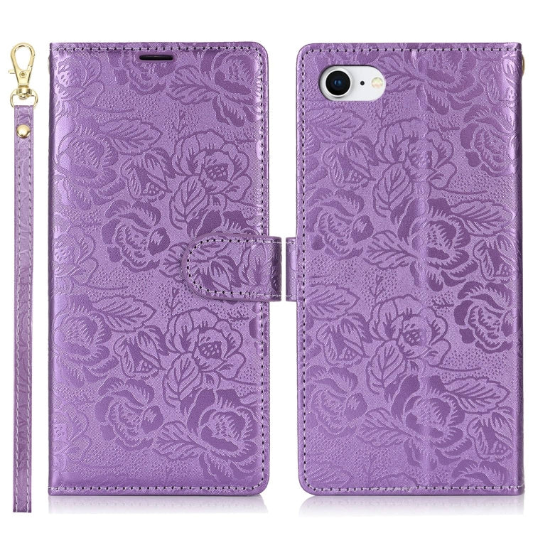 For iPhone 7 / 8 / SE 2022 Peony Flowers Imprint Leather Phone Case