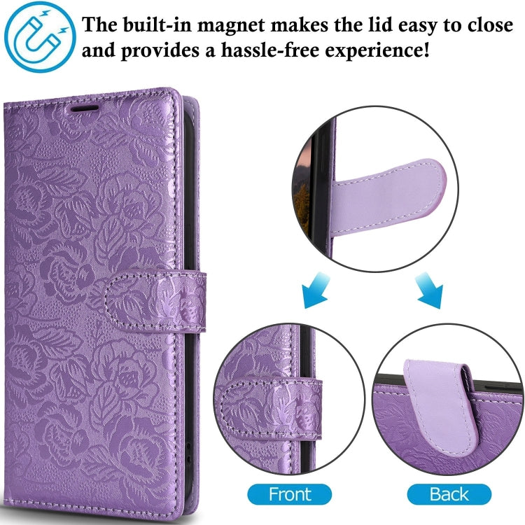 For iPhone 13 Pro Peony Flowers Imprint Leather Phone Case