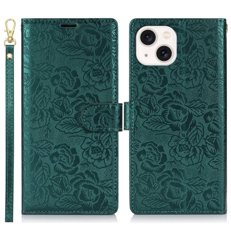 For iPhone 13 mini Peony Flowers Imprint Leather Phone Case