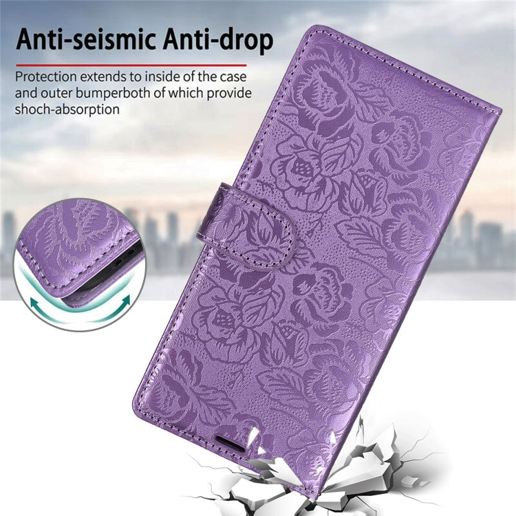 For iPhone 12 Pro Max Peony Flowers Imprint Leather Phone Case