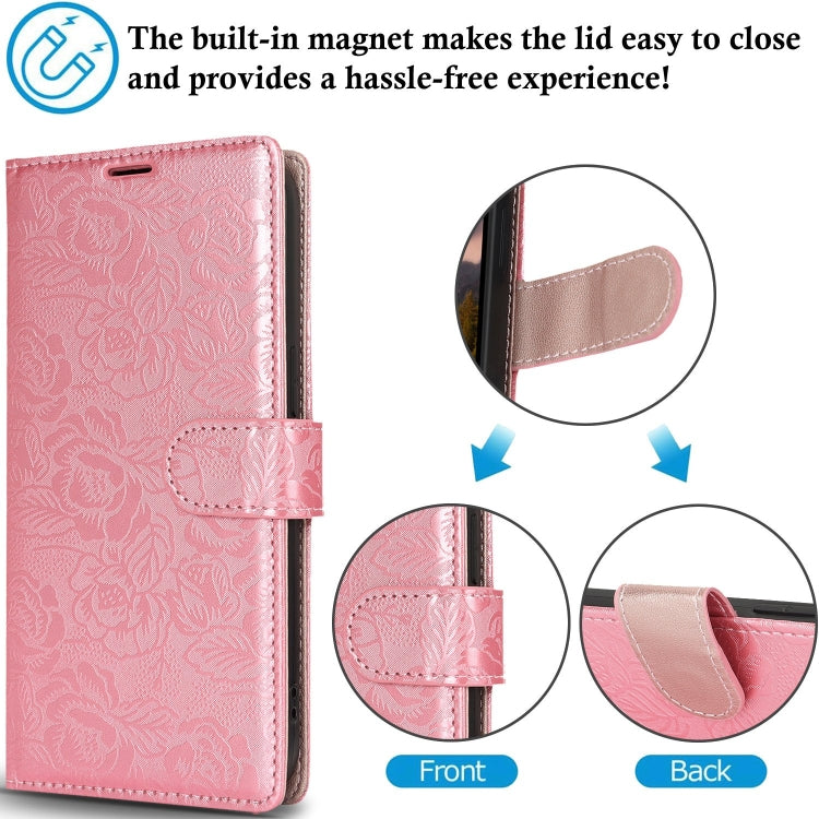 For iPhone 12 Pro Max Peony Flowers Imprint Leather Phone Case
