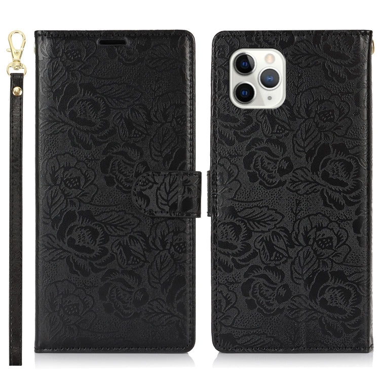 For iPhone 11 Pro Max Peony Flowers Imprint Leather Phone Case