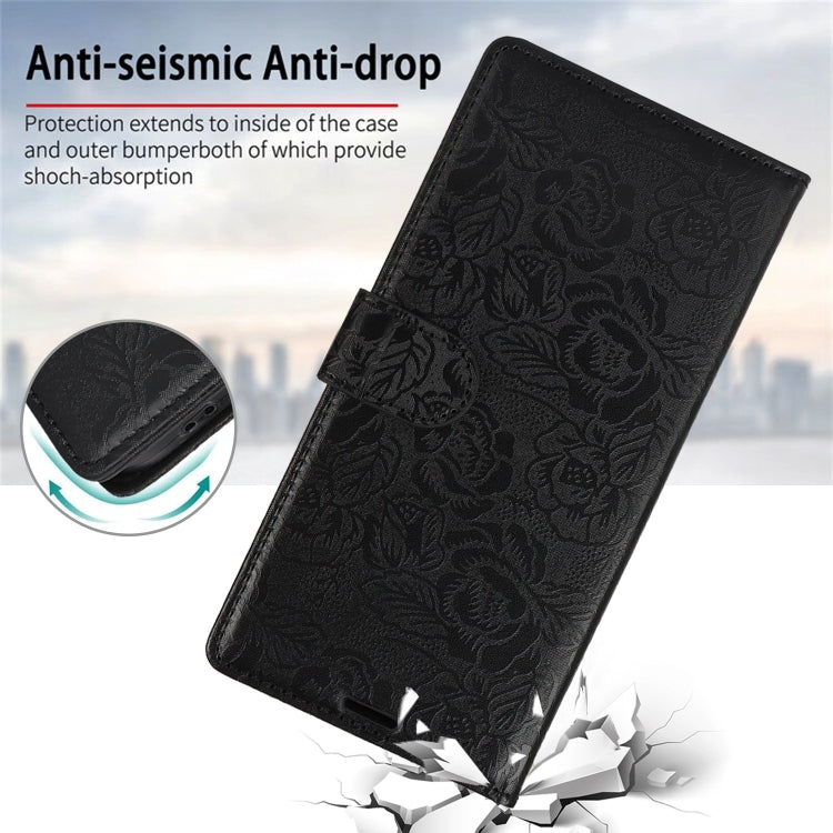 For iPhone 11 Pro Max Peony Flowers Imprint Leather Phone Case