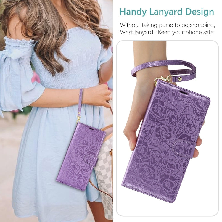 For iPhone 11 Pro Max Peony Flowers Imprint Leather Phone Case