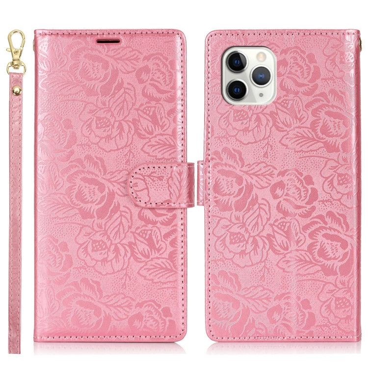 For iPhone 11 Pro Max Peony Flowers Imprint Leather Phone Case