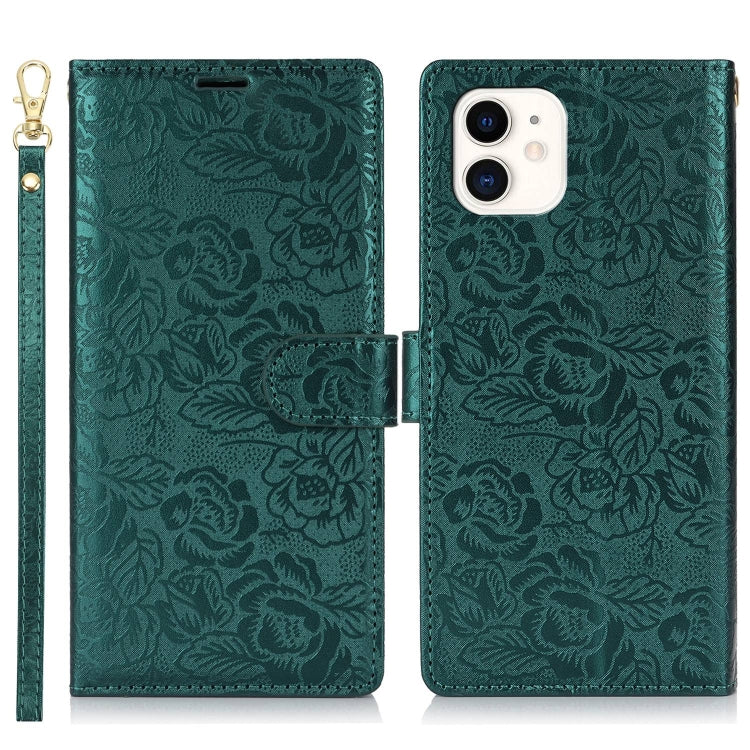 For iPhone 11 Peony Flowers Imprint Leather Phone Case