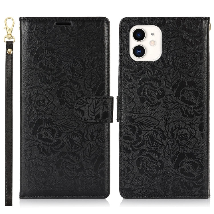 For iPhone 11 Peony Flowers Imprint Leather Phone Case
