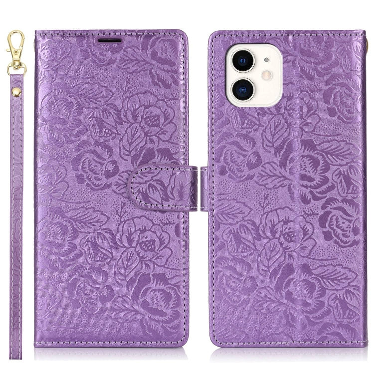 For iPhone 11 Peony Flowers Imprint Leather Phone Case